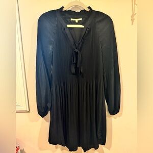 Black dress with front tie and pleats